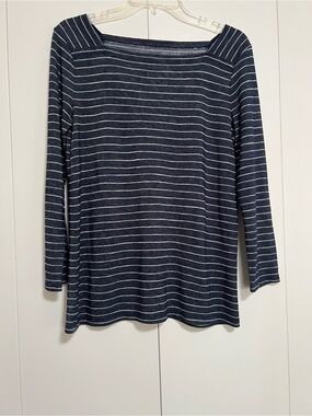 LOFT Women’s Navy Blue Striped Long Sleeve Modal Boat-neck Top Size S Soft